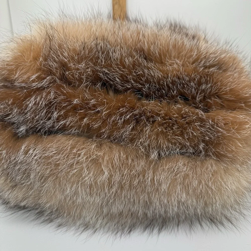 Fur Womens Hand Muff Hand Warmer Braided Wrist Strap Inside Zippered Pocket